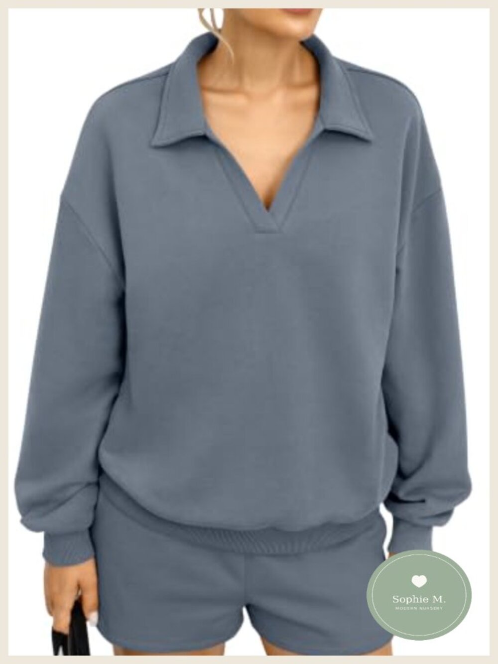 Womens Fleece Oversized Sweatshirt Polo V Neck Pullover Top Trendy Y2K